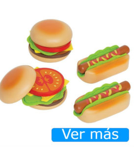 Alimentos de madera hamburguesa y perrito