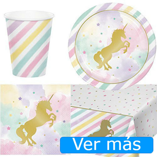 Cosas de unicornios: mantel y vajilla