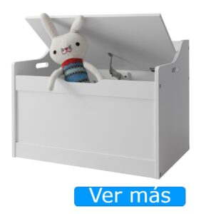 Baúl para juguetes blanco con bisagra de seguridad o cierre lento